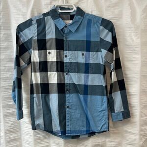 Burberry Blue and Black Plaid Kids Button Down Shirt